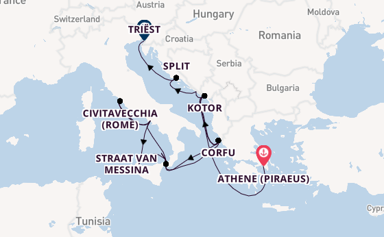 Middellandse Zee vanaf Athene (Piraeus), Griekenland met de Oosterdam