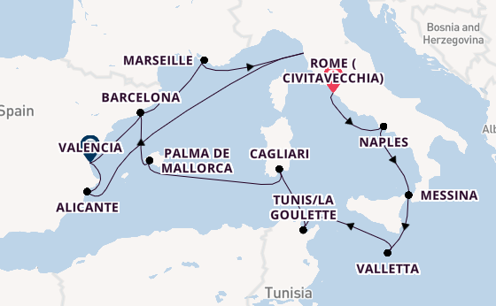 Western Mediterranean from Rome (Civitavecchia), Italy with the Seven Seas Voyager