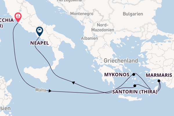 Mittelmeer ab Civitavecchia (Rom), Italien auf der MSC Divina