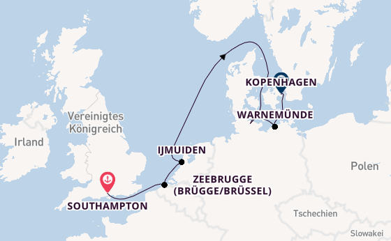 England ab Southampton, Großbritannien auf der Norwegian Sun
