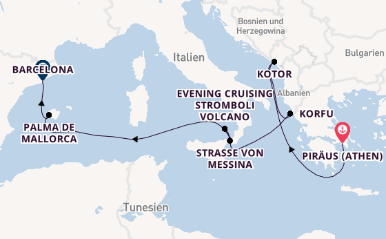 Mittelmeer ab Piräus (Athen), Griechenland auf der Oosterdam