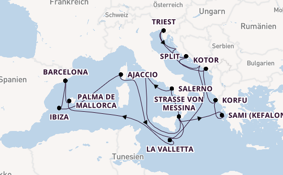 Mittelmeer ab Civitavecchia (Rom), Italien auf der Queen Victoria