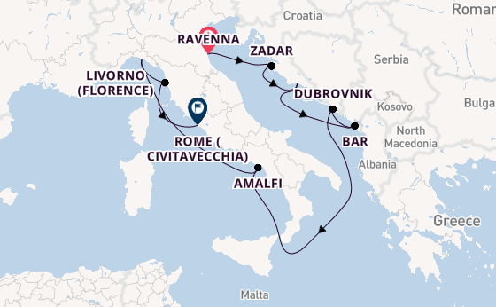 Mediterranean Sea from Ravenna, Italy with the Celebrity Constellation