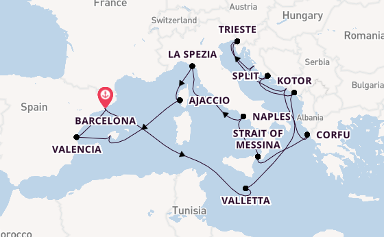 Mediterranean Sea from Barcelona, Spain with the Queen Elizabeth