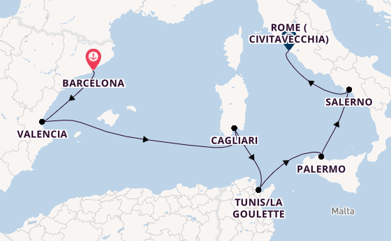 Western Mediterranean from Barcelona, Spain with the Viking Star