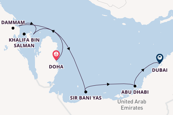 Perzische Golf vanaf Doha, Qatar met de Norwegian Sky