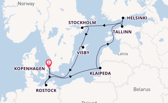 Oostzee vanaf Kopenhagen, Denemarken met de MSC Splendida