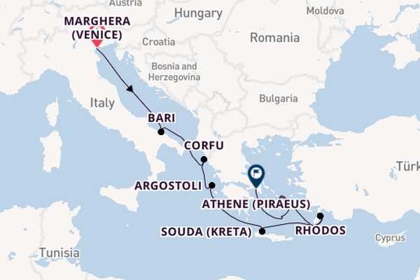 Oostelijke Middellandse Zee vanaf Marghera (Venice) met de Costa Deliziosa