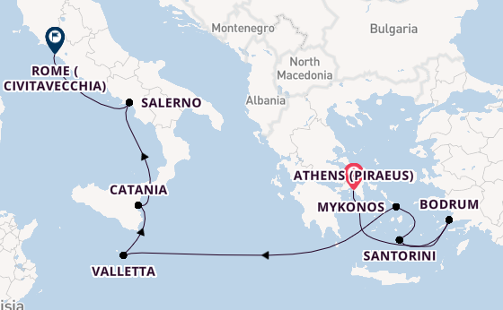 Mediterranean Sea from Athens (Piraeus), Greece with the Scarlet Lady