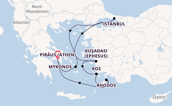 Östliches Mittelmeer ab Piräus (Athen), Griechenland auf der Nieuw Amsterdam
