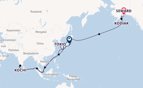 Transpazifik ab Seward, Alaska auf der Silver Moon