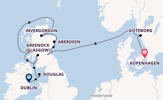 Britische Inseln ab Kopenhagen, Dänemark auf der Azamara Journey