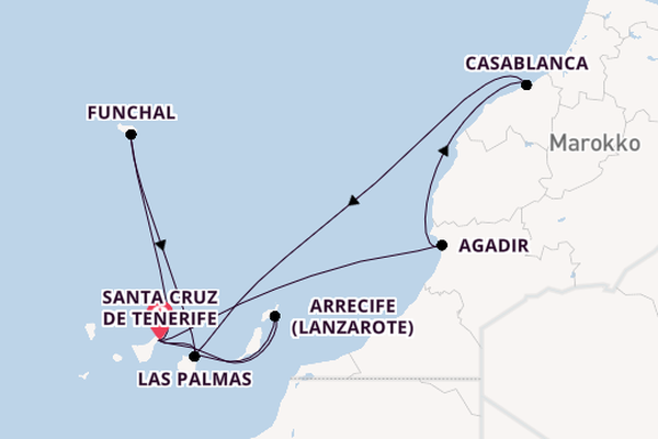 Kanarische Inseln ab Santa Cruz de Tenerife, Spanien auf der Azura