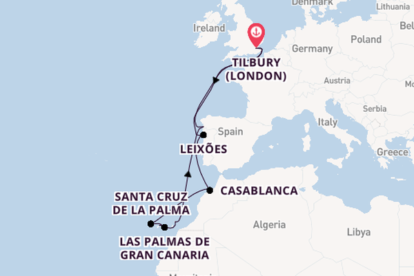 17 day trip on board the Ambience from Tilbury (London)