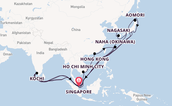 Japan from Singapore, Singapore with the Silver Muse