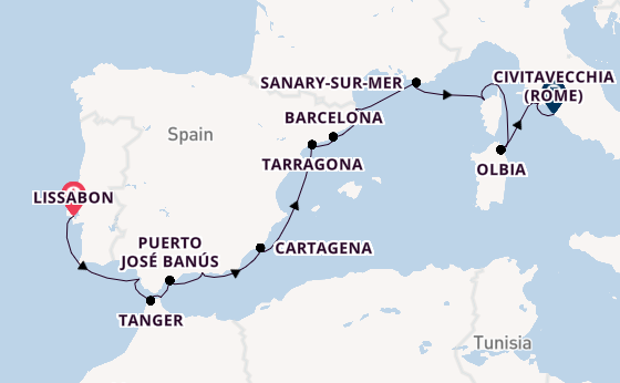 Middellandse Zee vanaf Lissabon, Portugal met de Seabourn Ovation