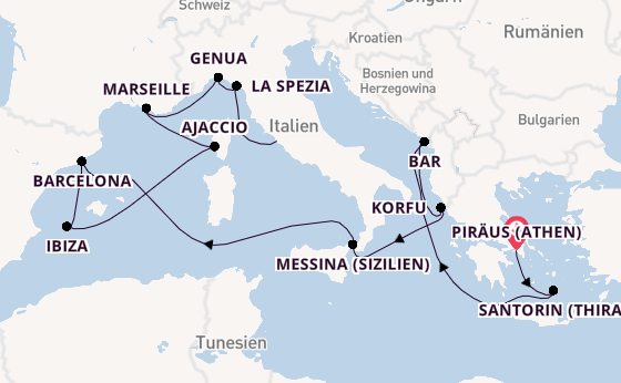 Mittelmeer ab Piräus (Athen), Griechenland auf der Sun Princess
