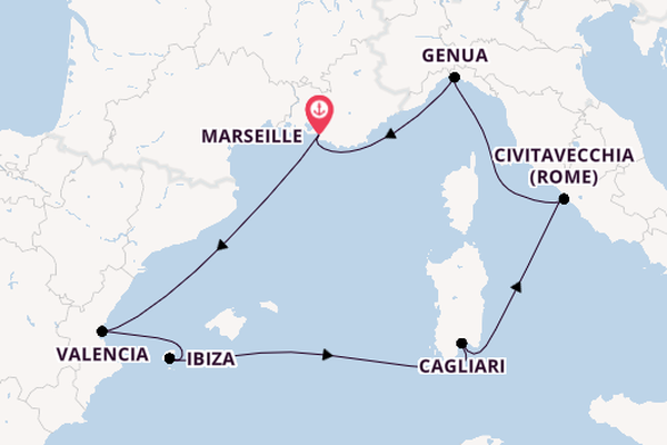 Westelijke Middellandse Zee vanaf Marseille, Frankrijk met de MSC Musica