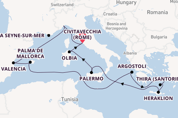 Middellandse Zee vanaf Civitavecchia (Rome), Italië met de Costa Pacifica