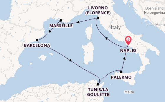 Western Mediterranean from Naples, Italy with the MSC Meraviglia