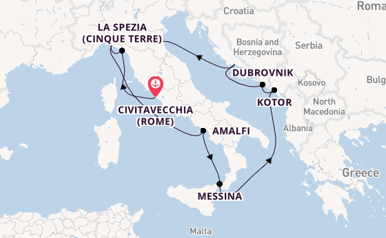 Middellandse Zee vanaf Civitavecchia (Rome), Italië met de Celebrity Constellation