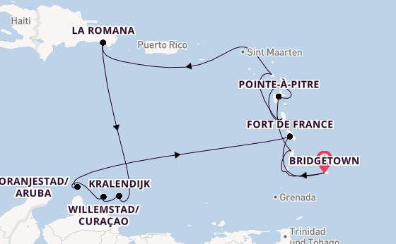Südliche Karibik ab Bridgetown, Barbados auf AIDAperla