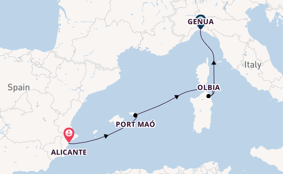 Westelijke Middellandse Zee vanaf Alicante, Spanje met de MSC Opera
