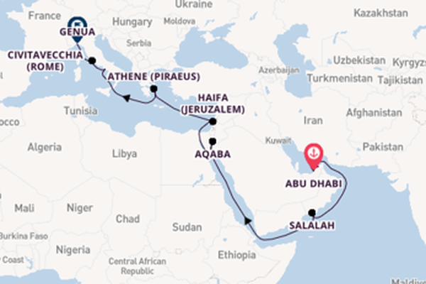 22daagse cruise met de Costa Smeralda vanuit Abu Dhabi