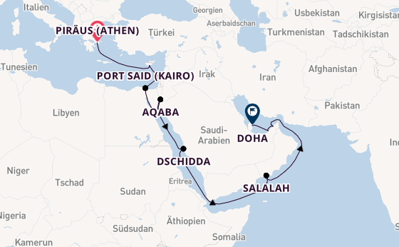 Naher Osten ab Piräus (Athen), Griechenland auf der Seven Seas Explorer