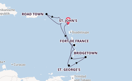 Südliche Karibik ab St. John's, Antigua und Barbuda auf der Arvia