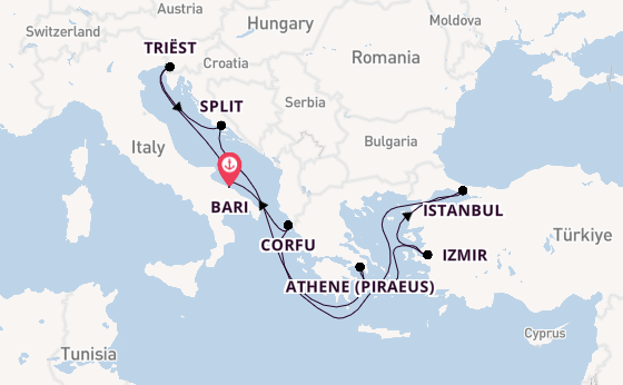 Middellandse Zee vanaf Bari, Italië met de MSC Splendida