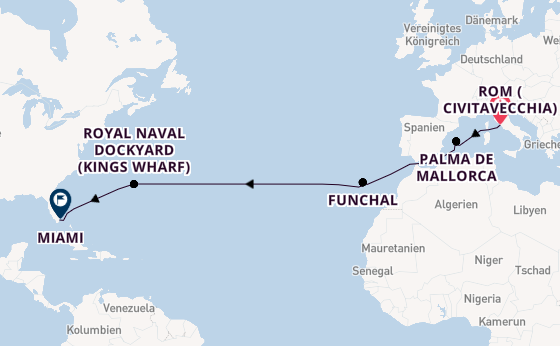 Transatlantik ab Civitavecchia (Rom), Italien auf der Seven Seas Grandeur