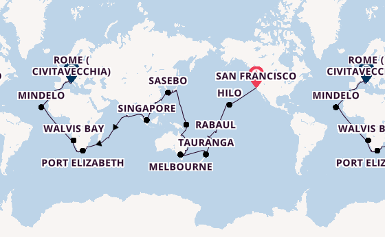 World Cruise from San Francisco, California with the Costa Deliziosa