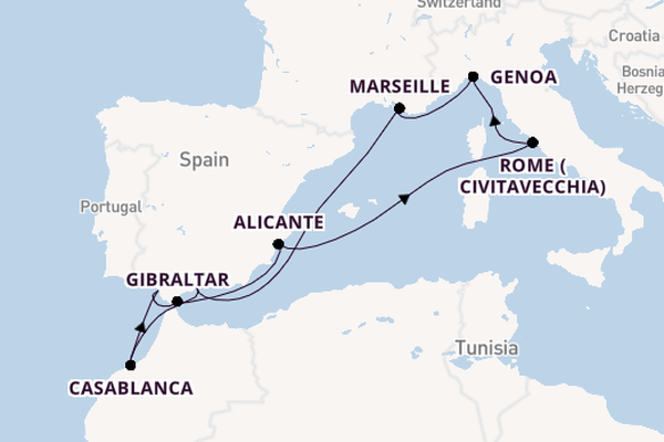 Western Mediterranean from Málaga, Spain with the MSC Sinfonia