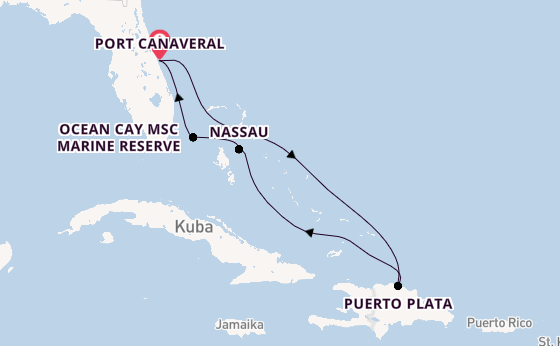 Karibik ab Port Canaveral, USA auf der MSC Seashore