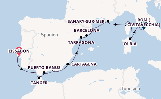 Mittelmeer ab Lissabon, Portugal auf der Seabourn Ovation