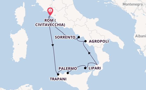 Westliches Mittelmeer ab Civitavecchia (Rom), Italien auf der Star Clipper