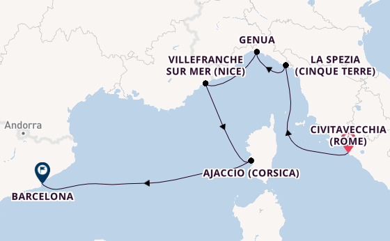 Westelijke Middellandse Zee vanaf Civitavecchia (Rome), Italië met de Queen Elizabeth