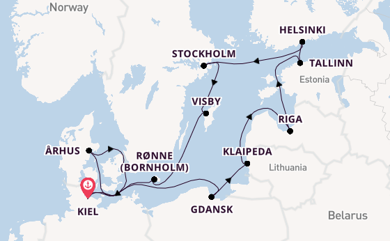 Oostzee vanaf Kiel, Duitsland met de Mein Schiff 7