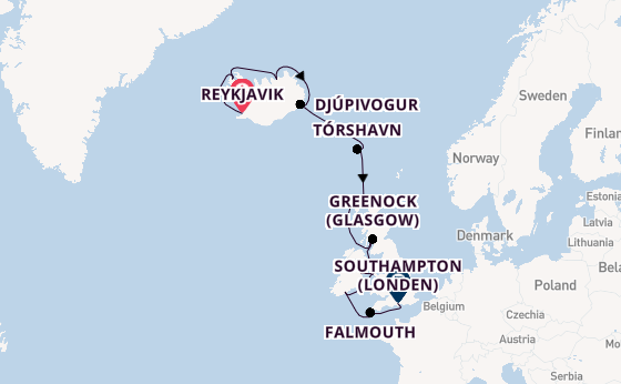 Britse Eilanden vanaf Reykjavik, IJsland met de Marina