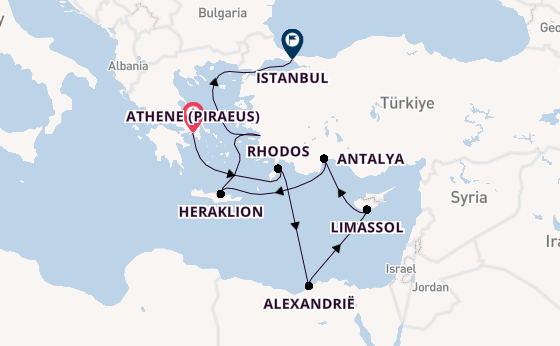 Oostelijke Middellandse Zee vanaf Athene (Piraeus), Griekenland met de Seven Seas Navigator