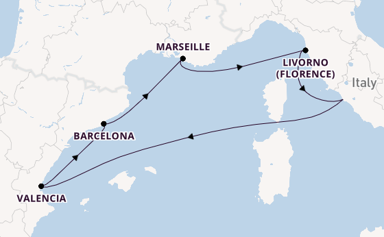 Western Mediterranean from Rome (Civitavecchia), Italy with the MSC Sinfonia