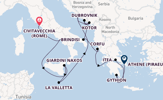 Middellandse Zee vanaf Civitavecchia (Rome), Italië met de Seabourn Ovation