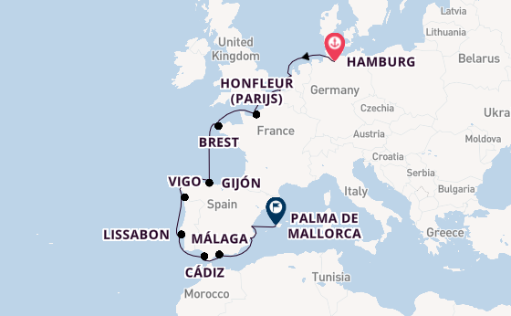 Westelijke Middellandse Zee vanaf Hamburg, Duitsland met de VASCO DA GAMA