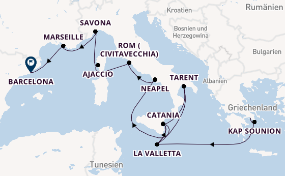 Westliches Mittelmeer ab Piräus (Athen), Griechenland auf der Costa Serena