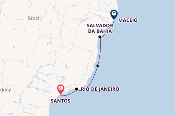 Brazilië vanaf Santos, Brazilië met de MSC Virtuosa