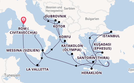 Mittelmeer ab Civitavecchia (Rom), Italien auf der Enchanted Princess