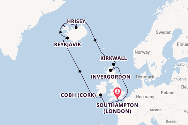 British Isles from Southampton, England with the Britannia 