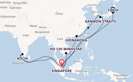 Oost-Azië vanaf Singapore, Singapore met de Silver Moon