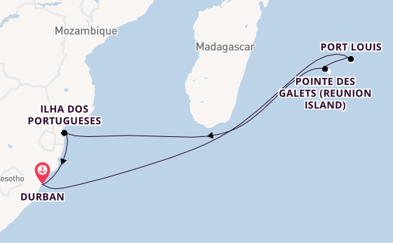 Southern Africa from Durban, South Africa with the MSC Armonia 